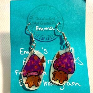 Handmade cute Mushroom warrior earrings NWT
